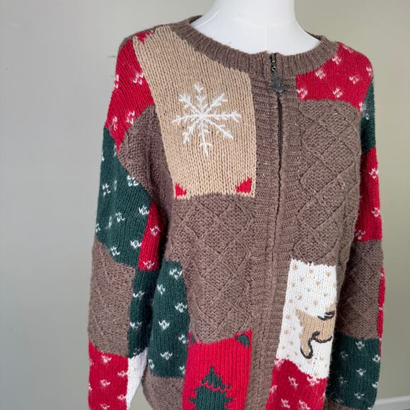 Studio Works Wool Ugly Christmas Zip Sweater US Women's M - Picture 3 of 7